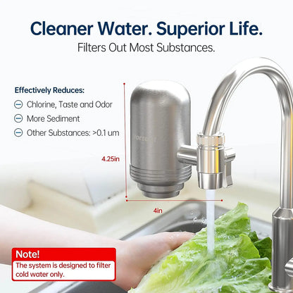 Vortopt Stainless Steel Faucet Tap Water Filter Purifier System, NSF Certified Reduces Lead, Chlorine & Bad Taste Kitchen