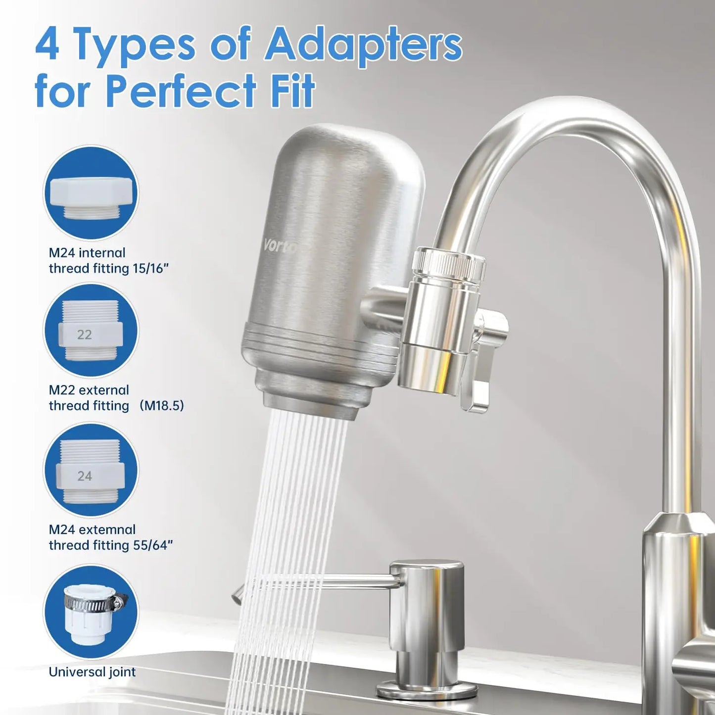 Vortopt Stainless Steel Faucet Tap Water Filter Purifier System, NSF Certified Reduces Lead, Chlorine & Bad Taste Kitchen